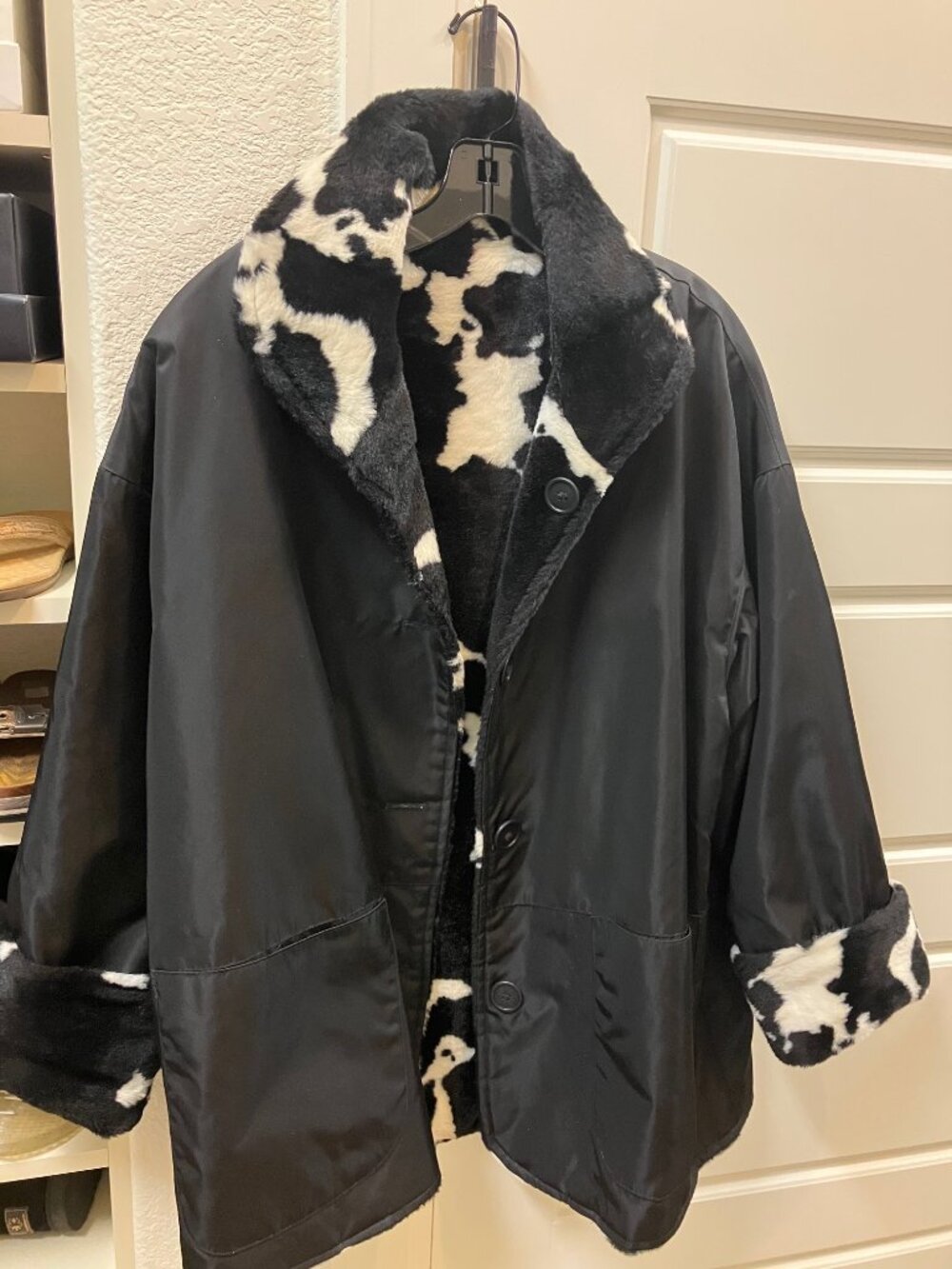 Steve by Searle Vintage 90's Reversible Faux Cow Fur and Nylon Coat Size XS